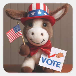 Sticker Carré Super mignonne adorable Plush Donkey Vote