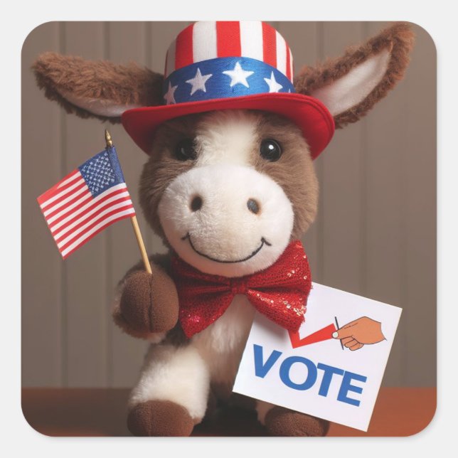 Sticker Carré Super mignonne adorable Plush Donkey Vote (Devant)