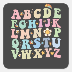 Sticker Carré Super PrK Kindergarten Alphabet ABC Retro