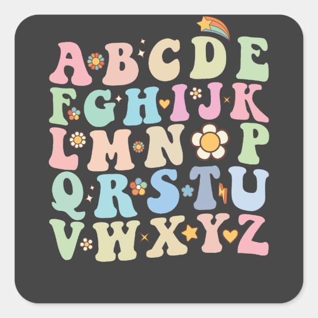 Sticker Carré Super PrK Kindergarten Alphabet ABC Retro (Devant)
