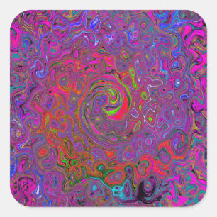 Sticker Carré Super psychédélique Magenta Retro Liquide Swirl