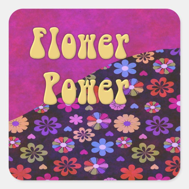 Sticker Carré Super Retro Flower Power 60s les années 70 (Devant)