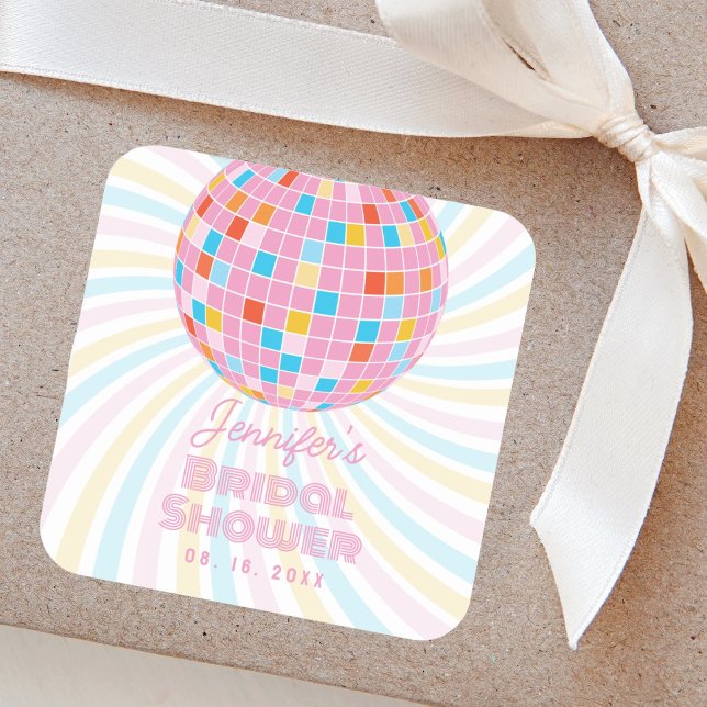 Sticker Carré Super Retro Pink Disco Ball les années 70 80s Fête (Créateur téléchargé)