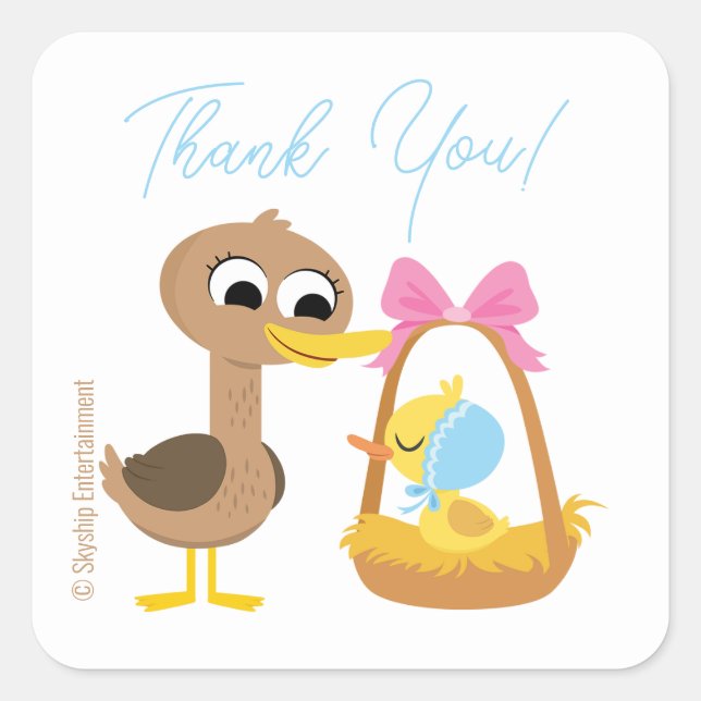 Sticker Carré Super simple | 5 Baby shower Garçon Petit Canards (Devant)