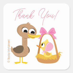 Sticker Carré Super simple   5 Petits canards Baby shower fille