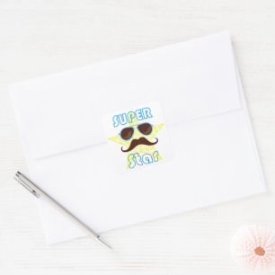 Sticker Carré Super Star avec lunettes de soleil et moustache