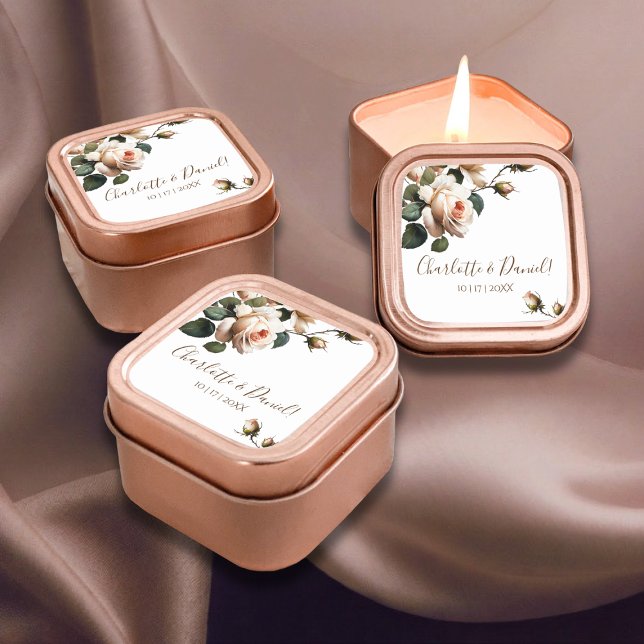 Sticker Carré Superbe Mariage de Rose d'huile beige (Créateur téléchargé)