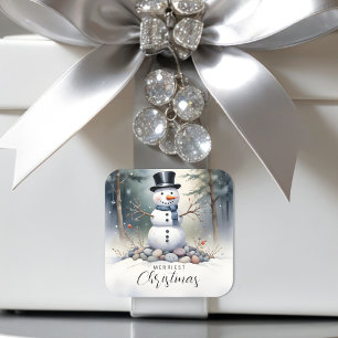 Sticker Carré Superbe Superbe Snowman Forêt Paysagère Gelée