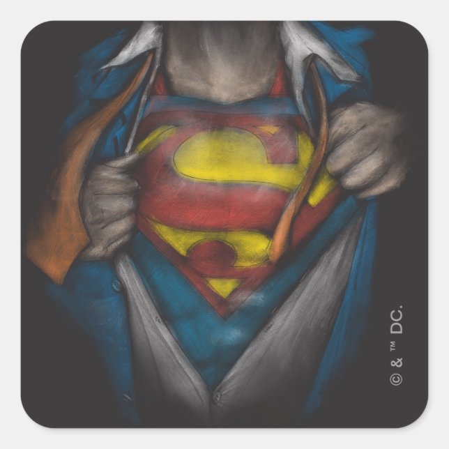 Sticker Carré Superman | Esquisse de révélation de la poitrine c (Devant)
