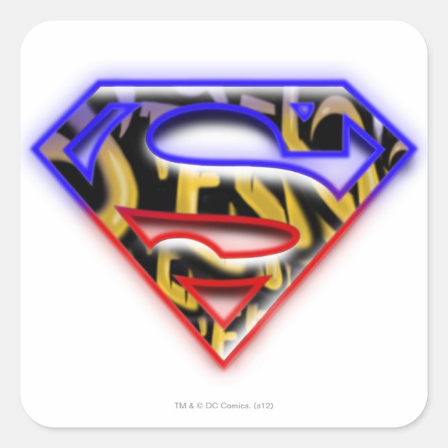 Sticker Carré Superman S-Shield | Logo Graffiti rouge violet (Devant)