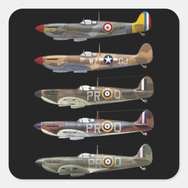 Sticker Carré Supermarine Spitfire is a British WW2 fighter (Devant)