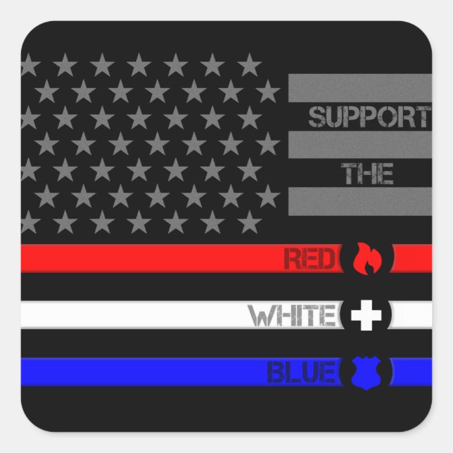 Sticker Carré Support Red White & Blue - Fire/EMS/Police (Devant)