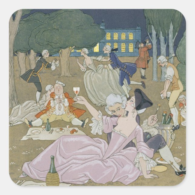 Sticker Carré Sur la pelouse, illustration pour 'Fetes Galantes' (Devant)