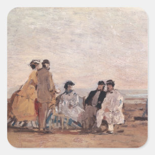 Sticker Carré Sur la plage à Trouville, vers 1865