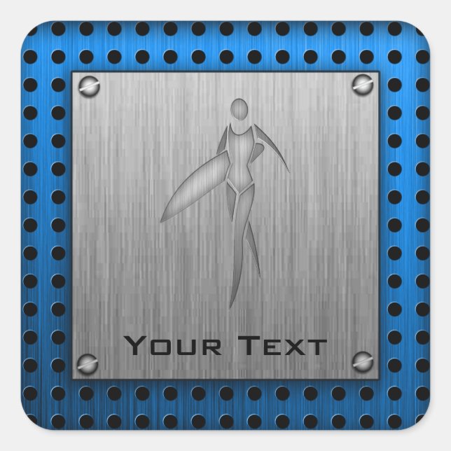 Sticker Carré Surf Girl ; Refroidi en métal (Devant)