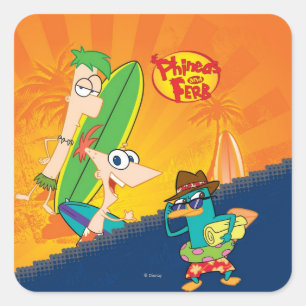 Sticker Carré Surf Phineas, Ferb et Agent P