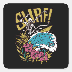 Sticker Carré Surf Skeleton