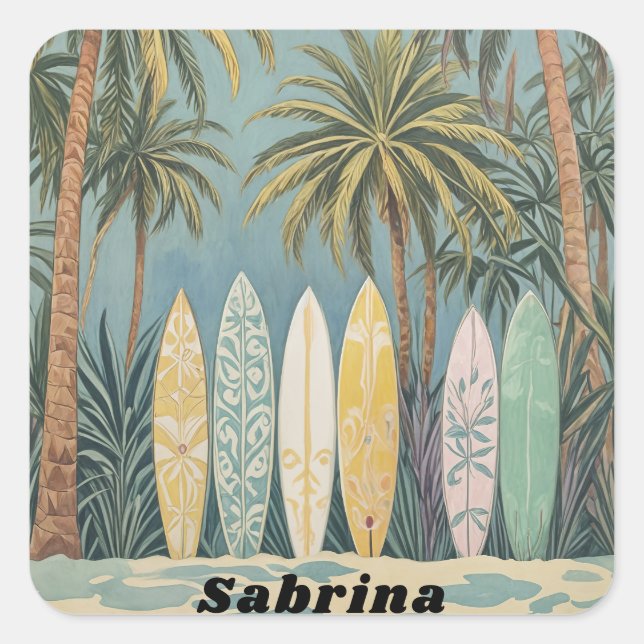 Sticker Carré Surf Up, Style Pastel Personnalisé (Devant)