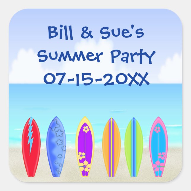 Sticker Carré Surfboards Beach Party Favoriser (Devant)