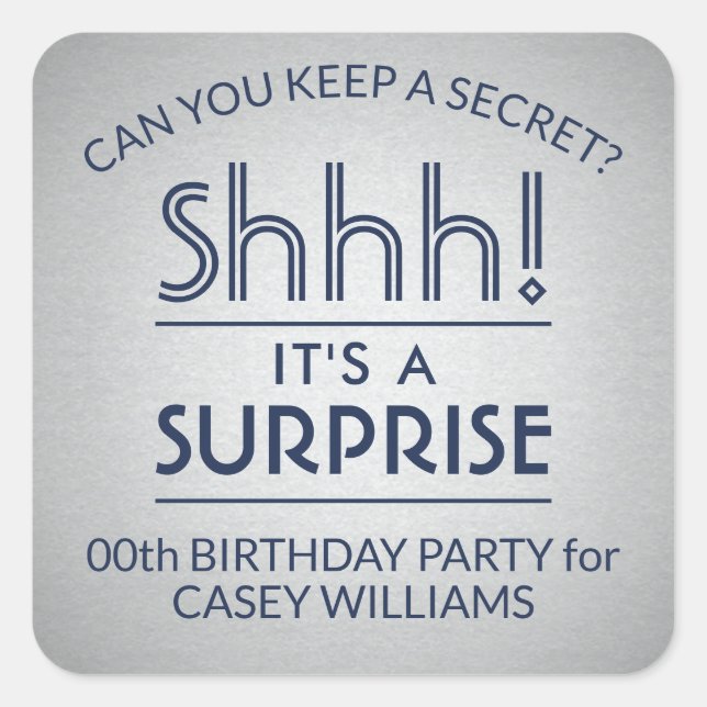 Sticker Carré Surprise fête d'anniversaire Elegant Marine bleu e (Devant)