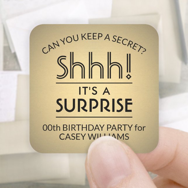 Sticker Carré Surprise fête d'anniversaire Noir et Faux Gold Foi (Créateur téléchargé)