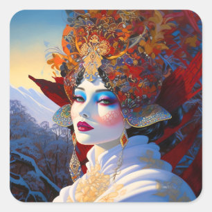 Sticker Carré Surreal Lady Imaginaire Art