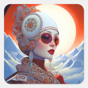 Sticker Carré Surreal Lady Imaginaire Art