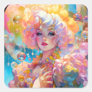 Sticker Carré Surreal Lady Imaginaire Art