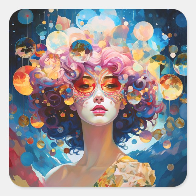 Sticker Carré Surreal Lady Imaginaire Art (Devant)