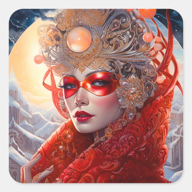 Sticker Carré Surreal Lady Imaginaire Art (Devant)