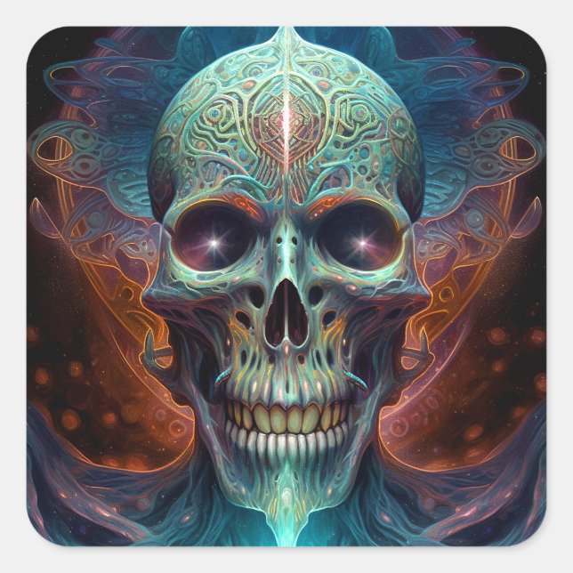 Sticker Carré Surreal Skull Gothique Horror Art (Devant)