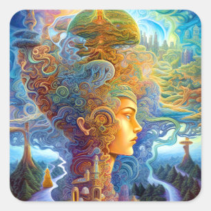 Sticker Carré Surreal Woman Paysage Imaginaire Art