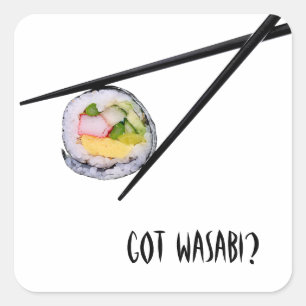 Sticker Carré Sushi et baguettes noires