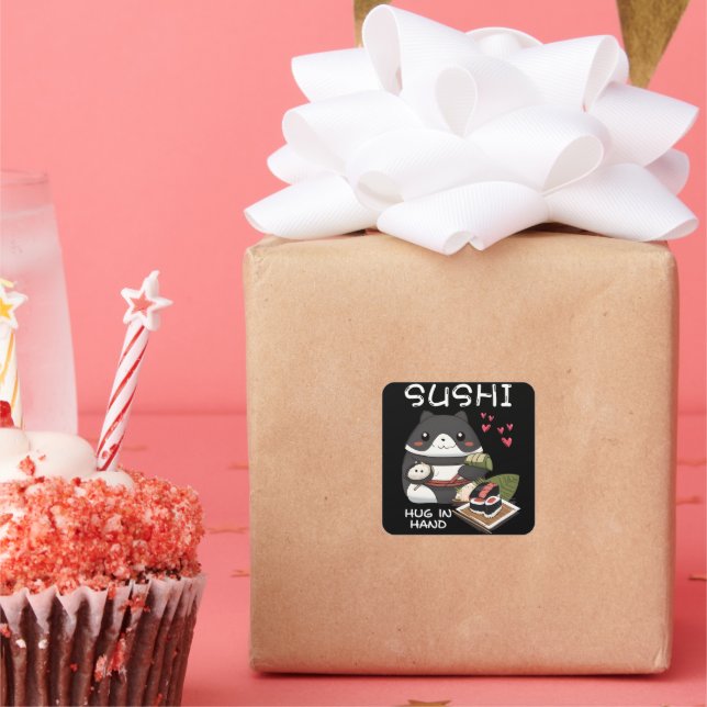 Sticker Carré Sushi Hug à la main (Fête)