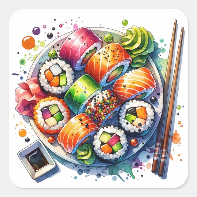 Sticker Carré Sushi Rolls Fun Food (Devant)