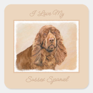Sticker Carré Sussex Spaniel Painting - Cute Original Dog Art Sq