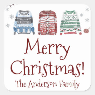 Sticker Carré Sweat moche Joyeux Noël avec nom