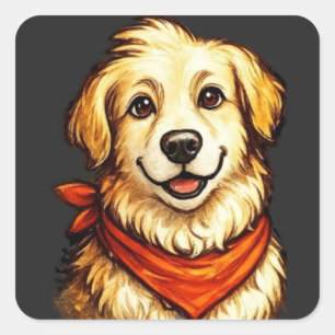 Sticker Carré Sweat-shirt Chien Doré Heureux Dessiné à la Main