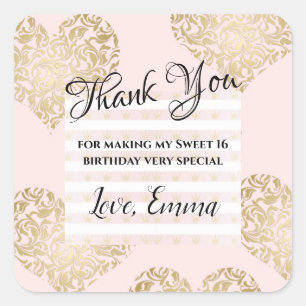Sticker Carré Sweet 16 Anniversaire Gold Parties scintillant Mer