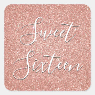 Sticker Carré Sweet 16 Anniversaire Rose Gold Blush Parties scin