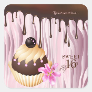 Sticker Carré Sweet 16 Chocolat Cake Ball Cupcake Pink 2