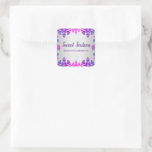 Sticker Carré Sweet 16 Flocon de neige hivernal Anniversaire