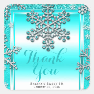 Sticker Carré SWEET 16 Parties scintillant Turquoise Glam Winter