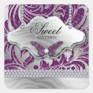 Sticker Carré Sweet 16 Party Purple Bijoux papillon
