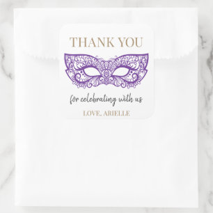 Sticker Carré Sweet 16 Quince Masquarade Ball fête d'anniversair