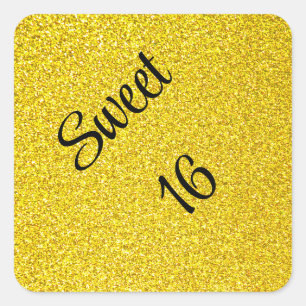 Sticker Carré Sweet 16 Seize Anniversaire Parties scintillant d'