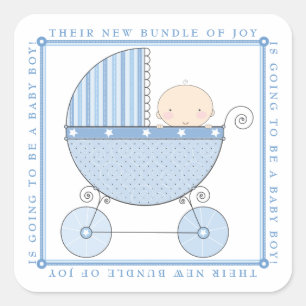 Sticker Carré Sweet Baby Boy in Carriage Baby shower en bleu