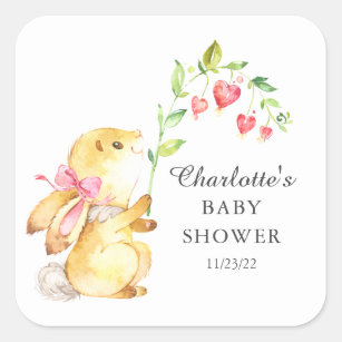 Sticker Carré Sweet Baby Girl Bunny Baby shower