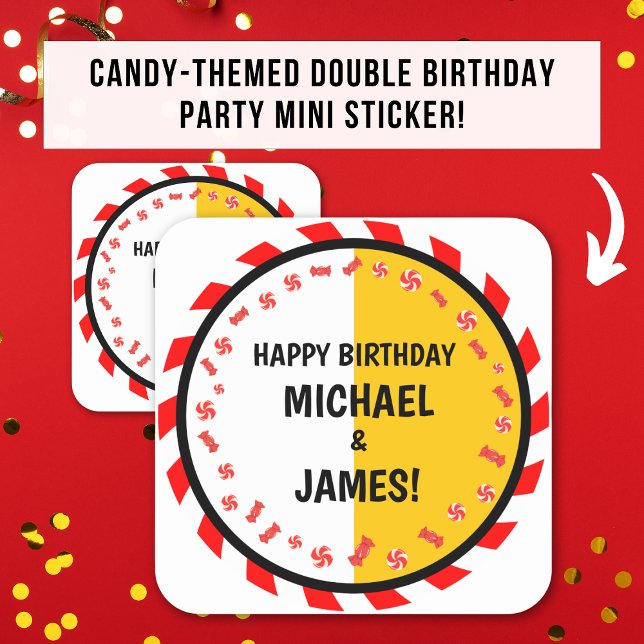 Sticker Carré Sweet Candy Thème Double Anniversaire Célébration (Créateur téléchargé)