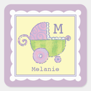 Sticker Carré Sweet Dreams Baby Carriage Lavender Monogrammed